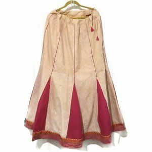 Women Maxi Skirt Gangotri Indian Handmade 40.5" Long Kirtle Beige/Pink Size L
